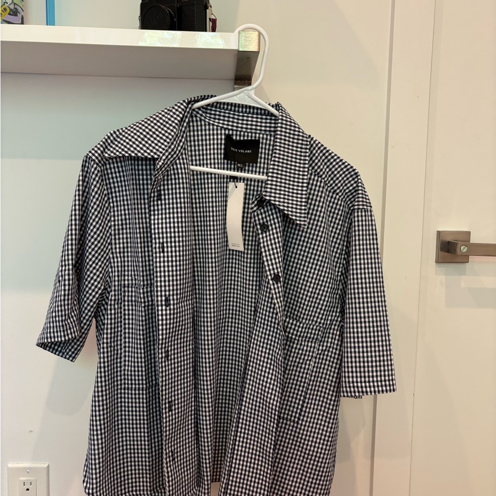 NWT Toit Volant “Felix” shirt in navy gingham - Picture 5 of 6